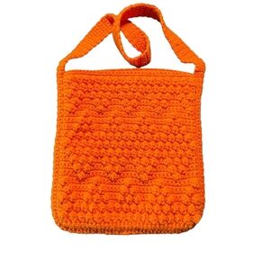 Orange Yarn Crochet Shoulder Tote Bag